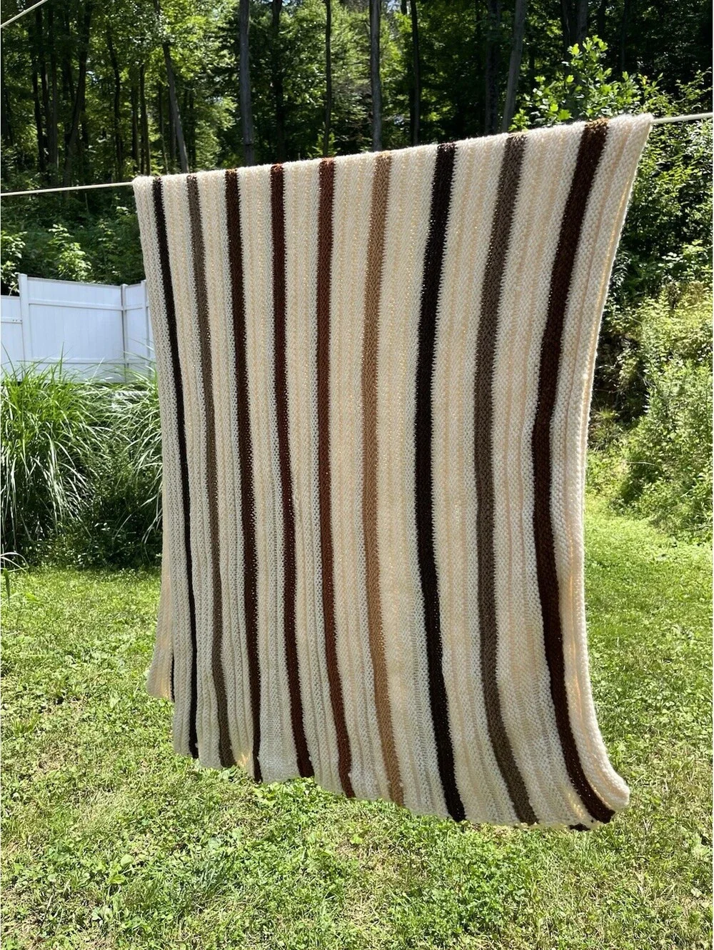 Handmade Brown Striped Afghan 30x80” Minimalist Cozy Neutral Earthy Colors